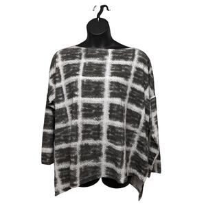 Matthildur Cream Black Blouse Top Boxy Fit Lagenlook Artsy Womens Sz L/XL NEW